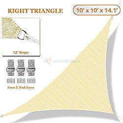 Sunshades Depot 10′ x 10′ x 14.1′ Sun Shade Sail Right Triangle Permeable Canopy Tan Beige Custom Size Available Commercial Standard