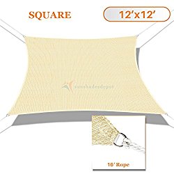 Sunshades Depot 12′ x 12′ Sun Shade Sail Square Permeable Canopy Tan Beige Custom Size Available Commercial Standard