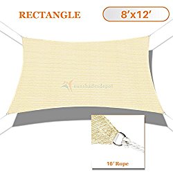 Sunshades Depot 8′ x 12′ Sun Shade Sail Rctangle Permeable Canopy Tan Beige Custom Size Available Commercial Standard 180 GSM HDPE