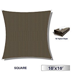 Windscreen4less 16′ x 16′ Sun Shade Sail Square Canopy in Brown with Commercial Grade (3 Year Warranty) Customized Sizes Available