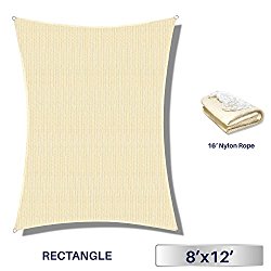 Windscreen4less 8′ x 12′ Rectangle Sun Shade Sail – Beige with White Stripe Durable UV Shelter Canopy for Patio Outdoor Backyard – Custom Size Available