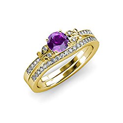 Amethyst and Diamond Butterfly Engagement Ring & Wedding Band Set 1.30 ct tw in 14K Yellow Gold