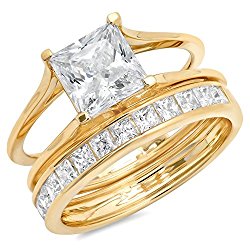 Clara Pucci 3.3 CT Princess Cut Pave Halo Bridal Engagement Wedding Ring band set 14k Yellow Gold