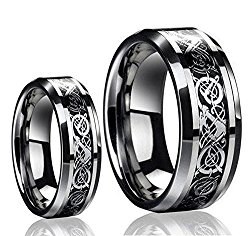 His & Her’s 8MM/6MM Dragon Design Tungsten Carbide Wedding Band Ring Set (Available Sizes 5-14 Including Half Sizes)