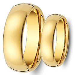 His & Her’s 8MM/6MM Tungsten Carbide Shiny Gold Classic Wedding Band Ring Set