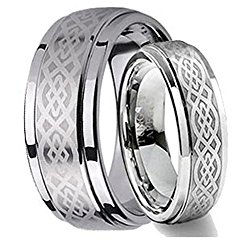 His & Her’s 8mm/6mm Tungsten Carbide Wedding Band Ring Set W/laser Etched Celtic Design