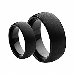 His & Her’s Matching Set 6mm / 8mm Black Brushed Dome Tungsten Carbide Wedding Band Set