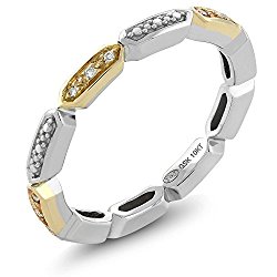10K 2-Tone White & Yellow Gold White Diamond Ladies Vintage Style Geometric Pattern Wedding Eternity Stackable Band (Available in size 5, 6, 7, 8, 9)