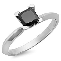 14K White Gold Princess Cut Black Diamond Ladies Solitaire Bridal Engagement Ring