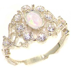 925 Sterling Silver Natural Opal and Diamond Womens Cluster Ring (0.3 cttw, H-I Color, I2-I3 Clarity)
