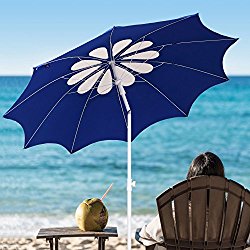 AMMSUN 2017 7ft Beach Patio Heavy Duty Umbrella 10 panels UPF 50+ Deluxe Flower Hollow Design with Tilt White/blue color