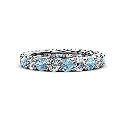 Aquamarine and Diamond 3.8mm Gallery Eternity Band 3.24 to 3.80 Carat tw in 14K White Gold