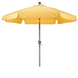 California Umbrella 7.5′ Round Aluminum Pole Fiberglass Rib Umbrella, Crank Open, Push Button 3-Way Tilt, Champagne Pole, Yellow