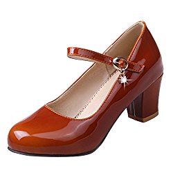 Charm Foot Women’s Vintage Chunky Mid Heel Mary Janes Shoes