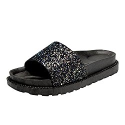 Inkach Womens Wedges Sandals – Fashion Sequins Summer Sandals Chunky Heel Flip-Flops Slippers Shoes