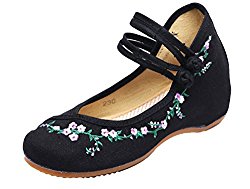 Liveinu Women’s Chinese Embroidery Flat Mary Jane Shoes Women Flats Traditional Handmade Low Heel Floral Cheongsam Shoes