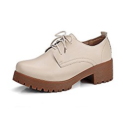 Luyomy Women’s Fashion Leather Lace-up Shoes Classic Low Heels Vintage Oxfords Shoes