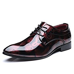 Men’s Classic Printed Design Oxford Dress Shoes Lace up Trendy Fashion Comfortable Blue Gray Red Yellow Footwear for Males