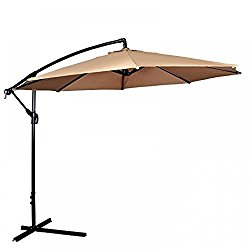 MR Direct Patio Umbrella Offset 10′ Hanging Umbrella Outdoor Market Umbrella D10 (Tan)