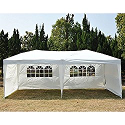 Outsunny Easy Pop Up Canopy Party Tent, 10 x 20-Feet, White with 4 Removable Sidewalls