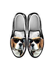 Pawlice Beagle with Glasses Print Slip ONS for Women(Black)- Limited Edition (for Beagle with Glasses Lovers)