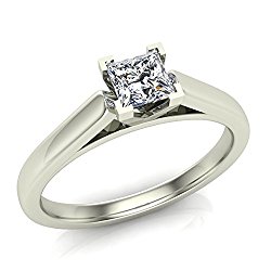 Princess Cut Cathedral Solitaire Diamond Engagement Ring 1/4 Carat Total Weight 0.25 ct 14K Gold (G,I1)