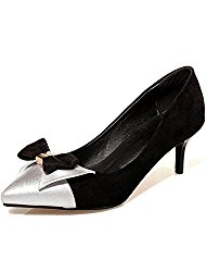 Seoia Women’s Elegant Closed Pointed Toe Kitten Heels Pumps Slip On Shoes with Bow 08211I