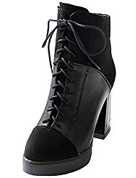Seoia Women’s Sexy High Block Heel Platform Boots Lace up Ankle Martin Booties 0632F