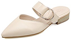 SHOWHOW Women’s Comfort Pointy Toe Chunky Low Heel Buckled Mules