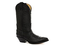 Smart Range Grinders Arizona Black Unisex Leather Boot Cowboy Western Slip On Pointed Boots
