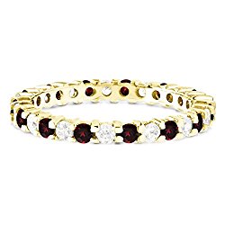 Stackable 1.7 mm Diamonds (G-H I2-I3) and Genuine Ruby in 10k Yellow Gold Shared Prong Eternity Ring
