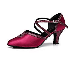 WYMNAME Womens Latin Dance Shoes,Satin Silk Tip Binding Danc Shoe Ballroom Dance Shoes