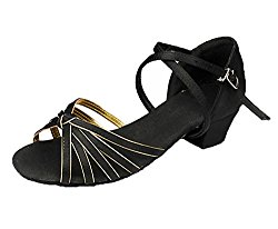 WYMNAME Womens Latin Dance Shoes,Silk Low Heels National Standard Ballroom Dance Shoe Sandal