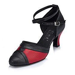 WYMNAME Womens Latin Dance Shoes,Wrap The Head Soft Bottom Middle Heels Social Dancing Shoes