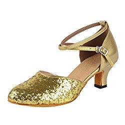 ZEVONDA Sequins Glitter Criss Cross Women’s Ballroom Dancing Latin Dance Closed Toe Shoes