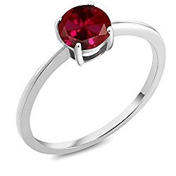 10K White Gold Engagement Promise Ring 1.00 Ct Round Red Created Ruby