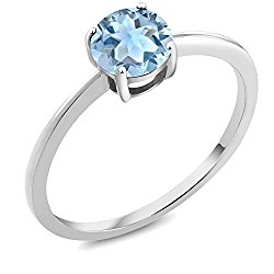 10K White Gold Sky Blue Aquamarine Engagement Promise Ring (0.75 Ct Round, Gemstone Birthstone, Available in size 5, 6, 7, 8, 9)
