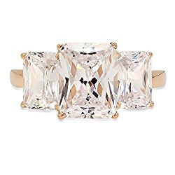 4.10 ct Three Stone Brilliant Emerald Cut Ring Band Statement Classic Designer Solitaire Anniversary Engagement Wedding Bridal Promise Ring in Solid 14K Yellow Gold