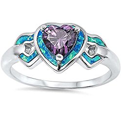 Blue Apple Co. Wedding Heart Promise Ring Halo Created Opal 925 Sterling Silver Choose Color