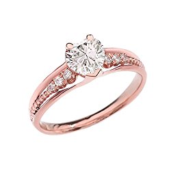 Dazzling 14k Rose Gold Diamond And April Birthstone CZ Heart Beaded Promise Ring