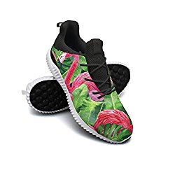 Dutte Lisa Men’s Watercolor Flamingo Leaves Casual Sneaker Breathable Mesh Flat Running Shoes