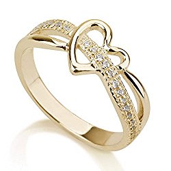 Gold Plated Heart Ring, Love Ring Heart, Promise Ring 925 Sterling Silver Plated in 18k Gold -Available sizes 5,5.5,6,6.5,7,7.5,8,8.5,9