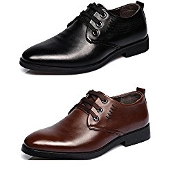 QIUPING Men’s Fashion Business Casual Round Head with Non-Slip Breathable Shoes