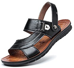 Seaoeey Men’s Leather Sandals Beach Casual Slippers Male Summer Open Toe