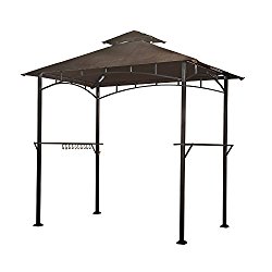 sunjoy L-GG001PST-F 8′ X 5′ Soft Top Brown Double Tiered Canopy Grill Gazebo With 4Pcs Led Gazebo Grill,