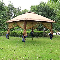 Suntime ST-1 Fully Enclosed Canopy Instant Popup Gazebo with Solar Powered LED Lights and Mesh Insect Screen, Portable