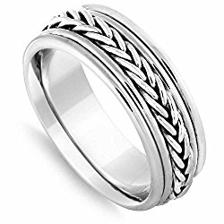 18K White Gold Braided French Braid Men’s Comfort Fit Wedding Band (8mm)