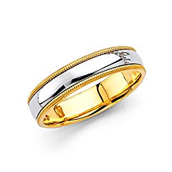Wellingsale 14k Two 2 Tone White and Yellow Gold Polished 5MM Domed Center Milgrain Comfort Fit Wedding Band Ring