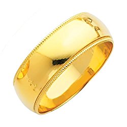 Wellingsale Mens 14k Yellow -OR- White Gold Solid 7mm CLASSIC FIT Milgrain Traditional Wedding Band Ring