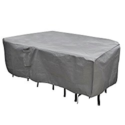 M&H Heavy Duty Waterproof Large Patio Set Cover – Outdoor Furniture Cover with Padded Handles and Durable Hem Cord – Fits Large Oval or Rectangular Table with Chairs, 108 x 82 inch, Taupe